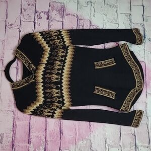 IMPORTED SOUTH AMERICAN MADE IN MEXICO ALPACA KNIT PRINTED PULLOVER HOODIE M